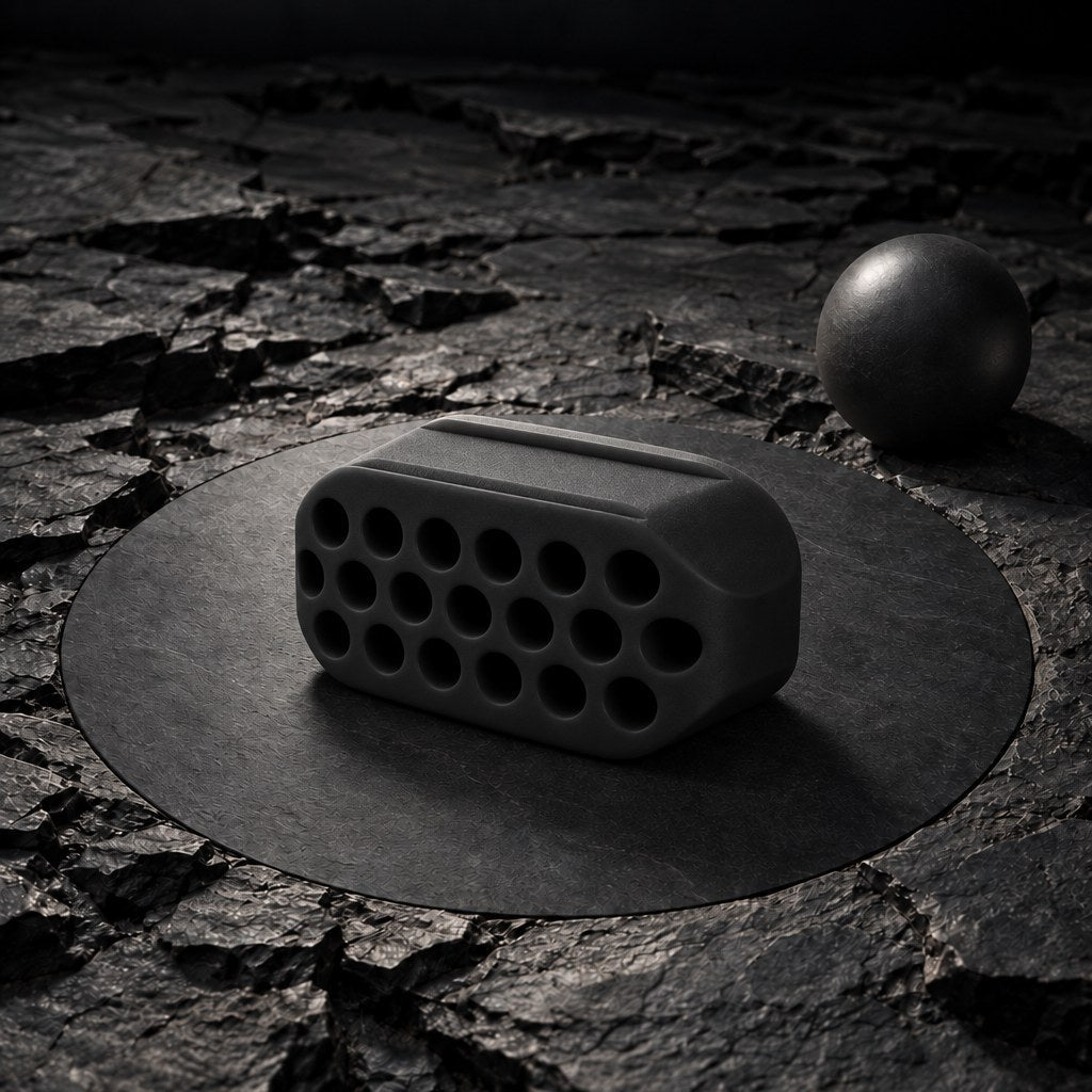 Black Grit jaw trainer, Level 3 (60 lb), on dark stone