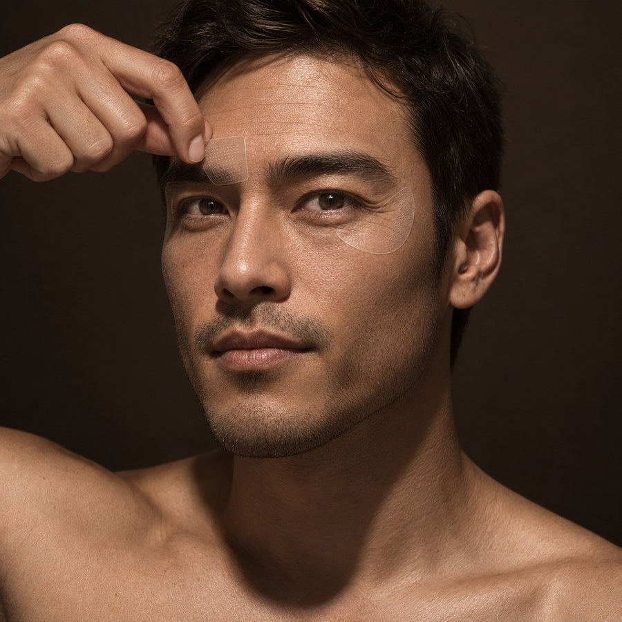 Man with a clear Iron patch on his forehead
